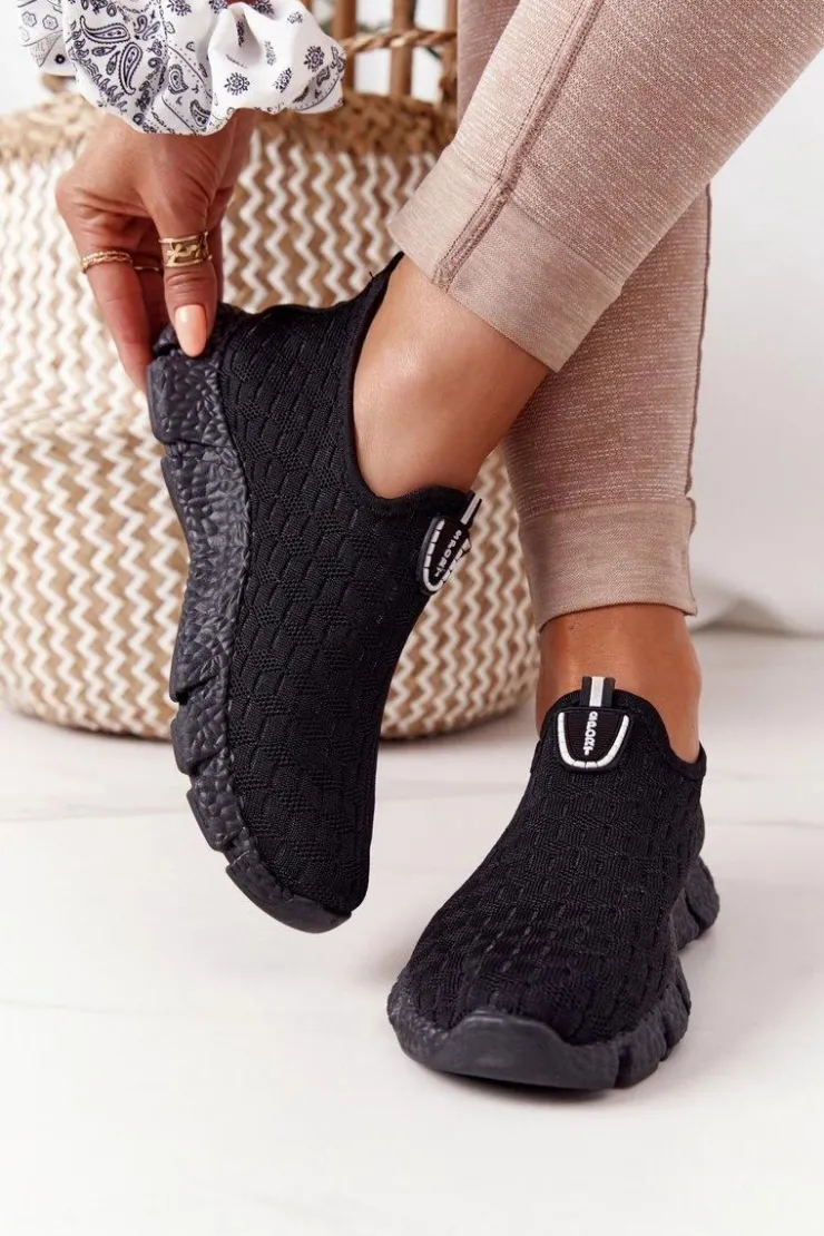 Sale Boto Damskie Sportowe Buty Slip-on Czarne Marathon