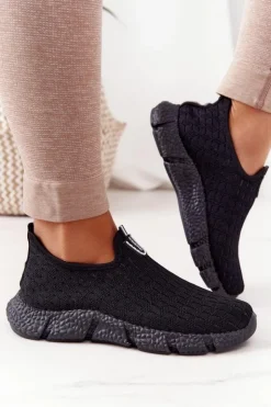 Sale Boto Damskie Sportowe Buty Slip-on Czarne Marathon