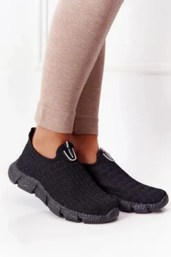 Sale Boto Damskie Sportowe Buty Slip-on Czarne Marathon