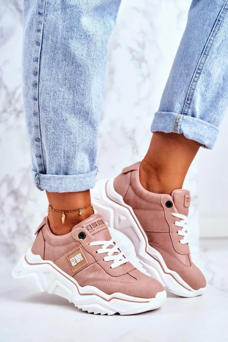 Big Star Shoes Trampki Damskie Big Star|Big Star*Damskie Sportowe Buty Sneakersy Big Star GG274210 Różowe