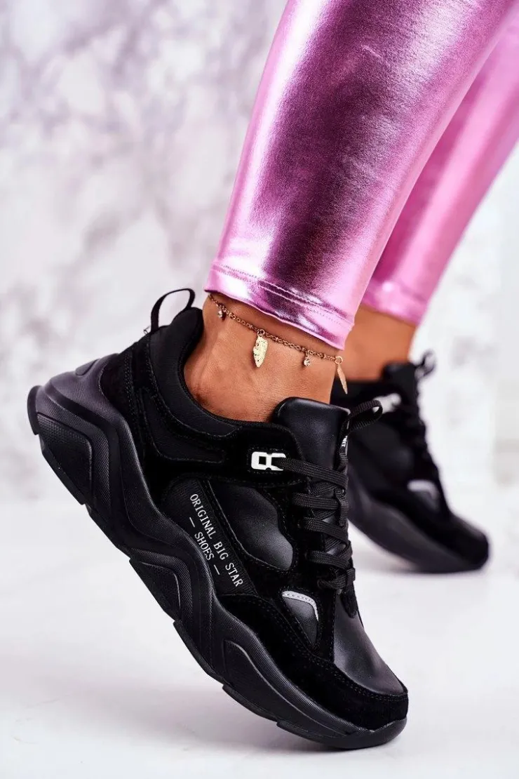 Clearance Big Star Shoes Damskie Sportowe Buty Sneakersy Big Star GG274654 Czarne