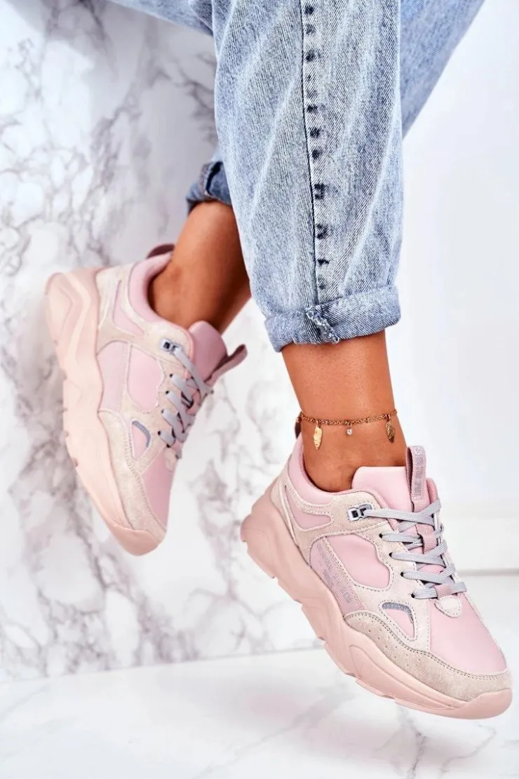 Big Star Shoes Trampki Damskie Big Star|Big Star*Damskie Sportowe Buty Sneakersy Big Star GG274655 Różowe