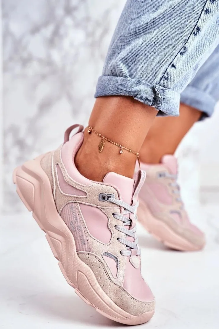 Big Star Shoes Trampki Damskie Big Star|Big Star*Damskie Sportowe Buty Sneakersy Big Star GG274655 Różowe