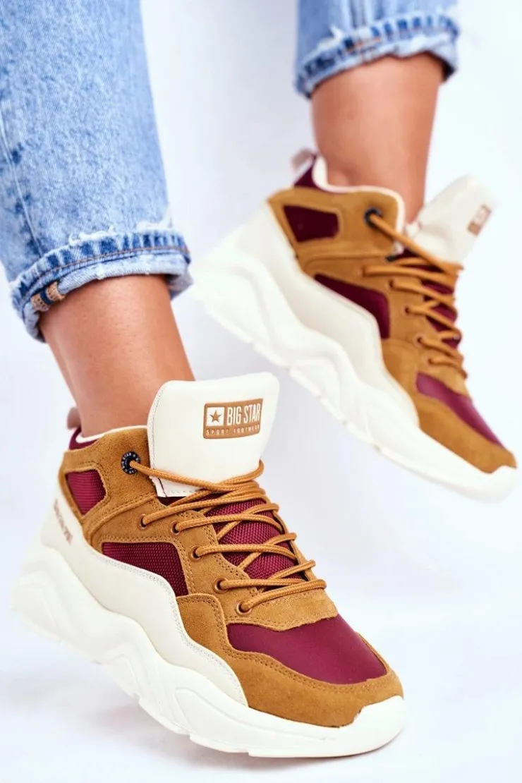 Big Star Shoes Trampki Damskie Big Star|Big Star*Damskie Sportowe Buty Sneakersy Big Star GG274646 Beżowe