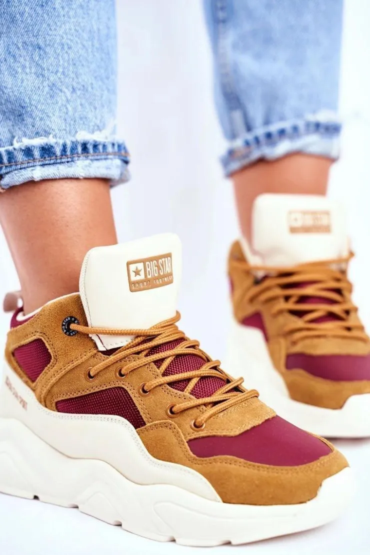 Big Star Shoes Trampki Damskie Big Star|Big Star*Damskie Sportowe Buty Sneakersy Big Star GG274646 Beżowe