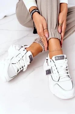 Big Star Shoes Trampki Damskie Big Star|Big Star*Damskie Sportowe Buty Sneakersy Big Star GG274213 Biało-Szare