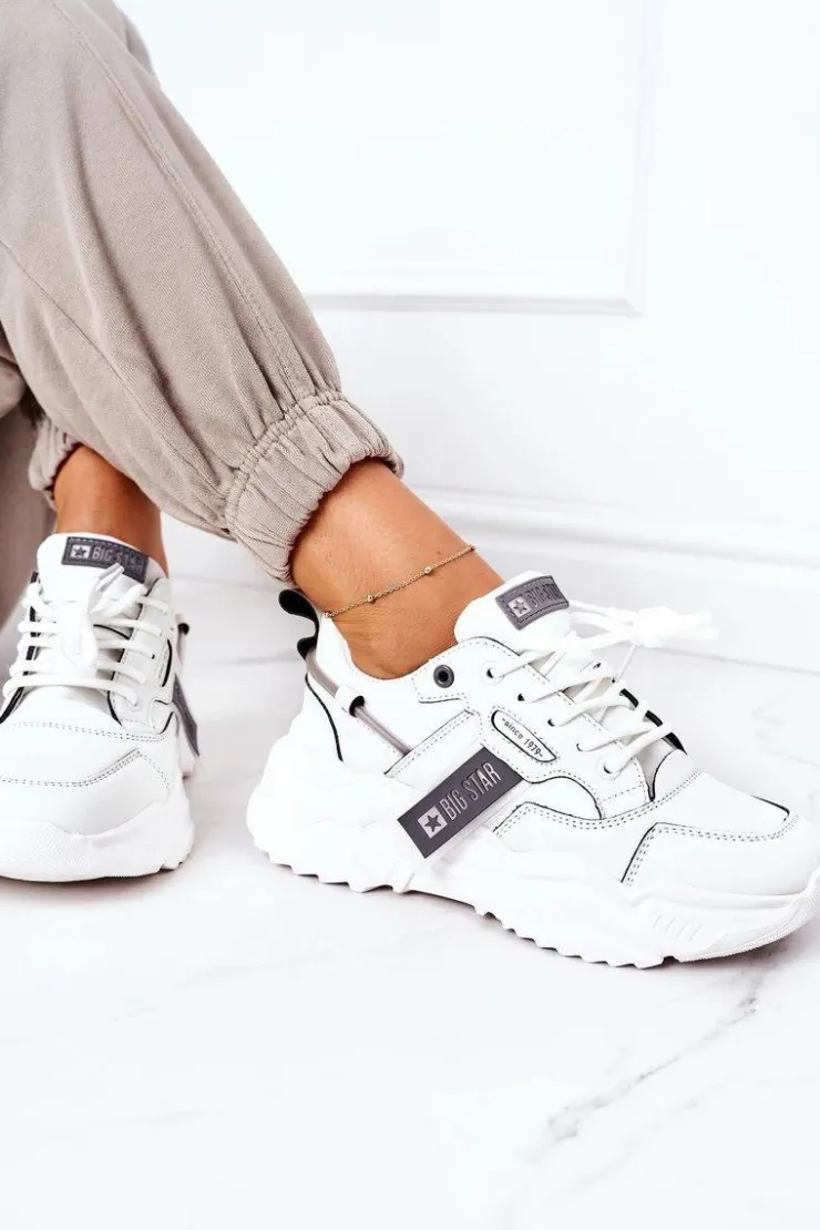 Big Star Shoes Trampki Damskie Big Star|Big Star*Damskie Sportowe Buty Sneakersy Big Star GG274213 Biało-Szare
