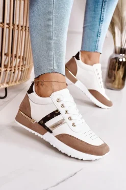 Damskie Boto Damskie Sportowe Buty Sneakersy Białe-Khaki Lifestyle