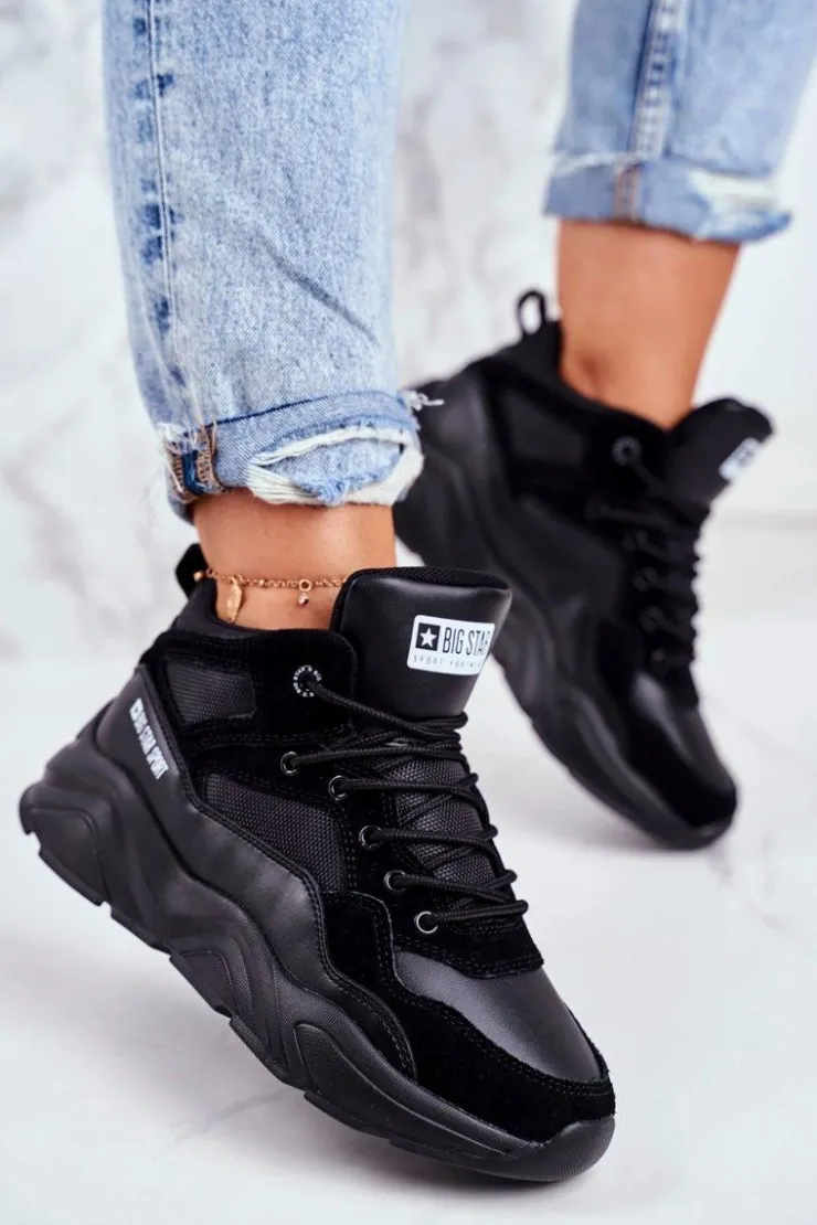 Big Star Shoes Trampki Damskie Big Star|Big Star*Damskie Sportowe Buty Sneakersy Big Star GG274644 Czarne