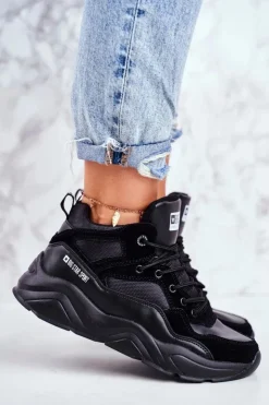 Big Star Shoes Trampki Damskie Big Star|Big Star*Damskie Sportowe Buty Sneakersy Big Star GG274644 Czarne