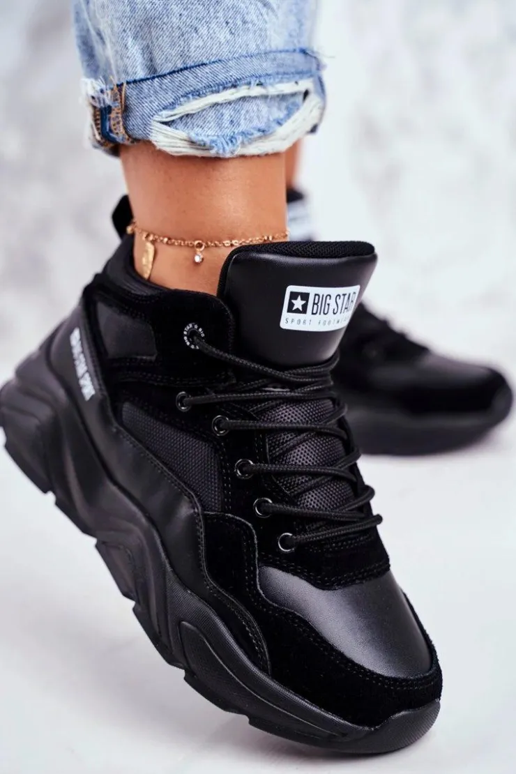 Big Star Shoes Trampki Damskie Big Star|Big Star*Damskie Sportowe Buty Sneakersy Big Star GG274644 Czarne