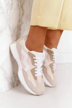 Damskie Boto Damskie Sportowe Buty Sneakersy Beżowe Move On