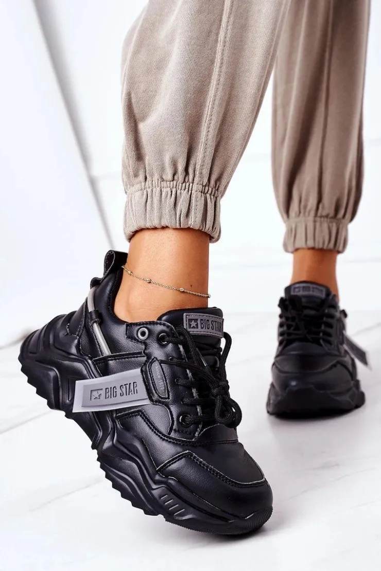 Damskie Big Star Shoes Damskie Sportowe Buty Sneakersy Big Star GG274215 Czarno-Szare