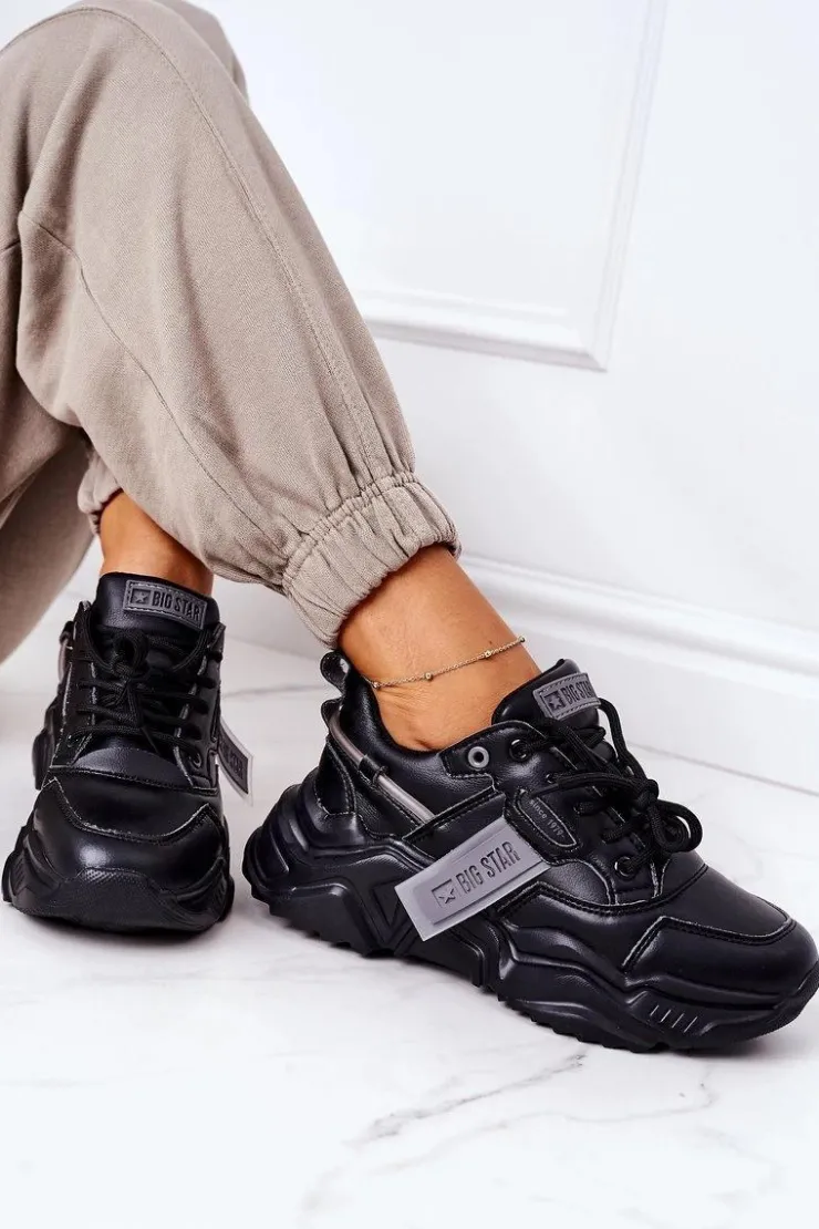 Damskie Big Star Shoes Damskie Sportowe Buty Sneakersy Big Star GG274215 Czarno-Szare