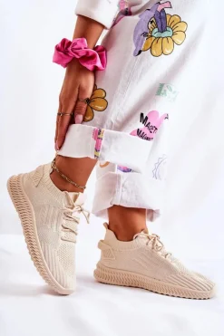 Boto Buty Sportowe Na Platformie*Damskie Sportowe Buty Sneakersy Materiałowe Jasnobeżowe Storia