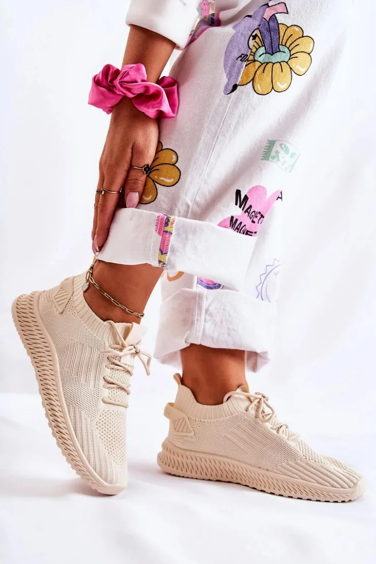 Boto Buty Sportowe Na Platformie*Damskie Sportowe Buty Sneakersy Materiałowe Jasnobeżowe Storia