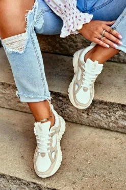 Outlet Big Star Shoes Damskie Sportowe Buty Sneakersy Big Star GG274657 Biało-Beżowe