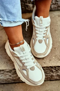 Outlet Big Star Shoes Damskie Sportowe Buty Sneakersy Big Star GG274657 Biało-Beżowe