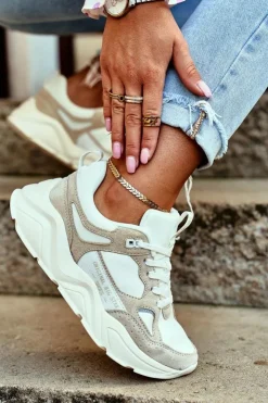 Outlet Big Star Shoes Damskie Sportowe Buty Sneakersy Big Star GG274657 Biało-Beżowe