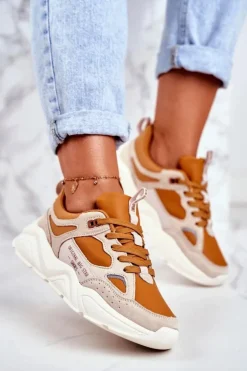 Damskie Big Star Shoes Damskie Sportowe Buty Sneakersy Big Star GG274653 Beżowo-Brązowe