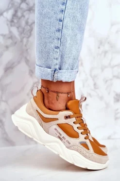 Damskie Big Star Shoes Damskie Sportowe Buty Sneakersy Big Star GG274653 Beżowo-Brązowe