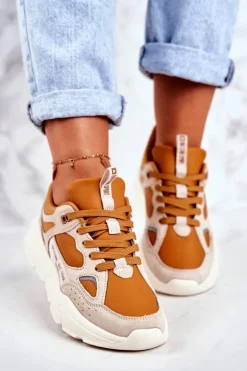 Damskie Big Star Shoes Damskie Sportowe Buty Sneakersy Big Star GG274653 Beżowo-Brązowe