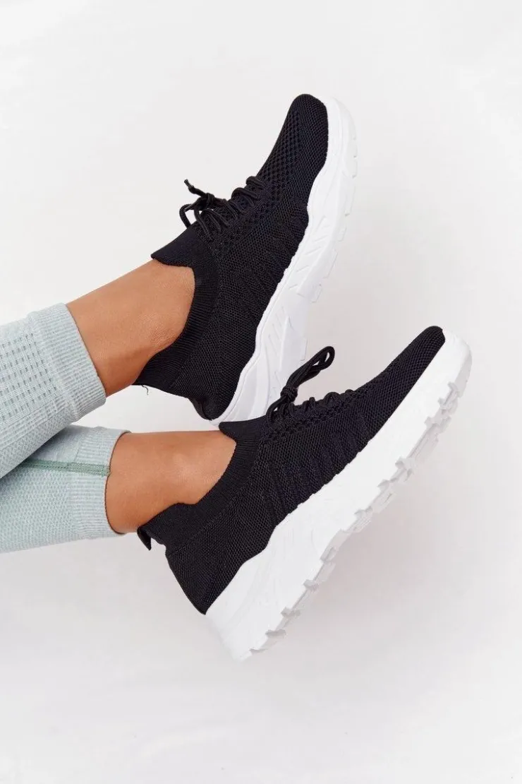 Boto Buty Sportowe Na Platformie*Damskie Sportowe Buty Sneakersy Czarne Z Białą Podeszwą Ruler