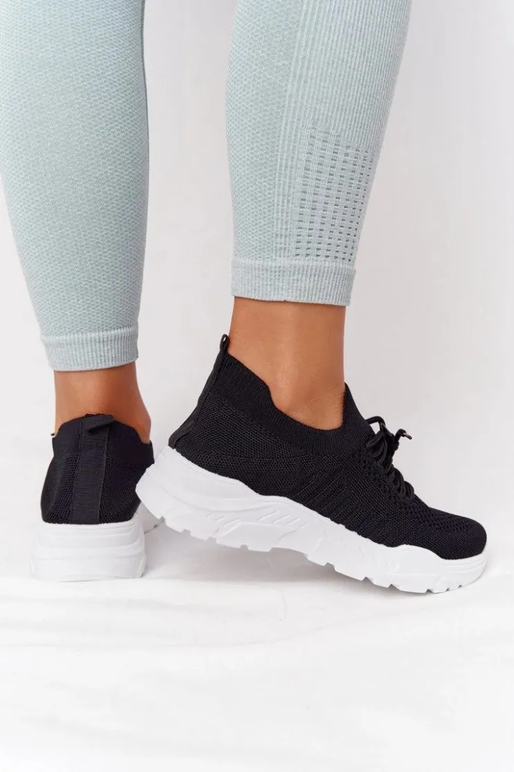 Boto Buty Sportowe Na Platformie*Damskie Sportowe Buty Sneakersy Czarne Z Białą Podeszwą Ruler