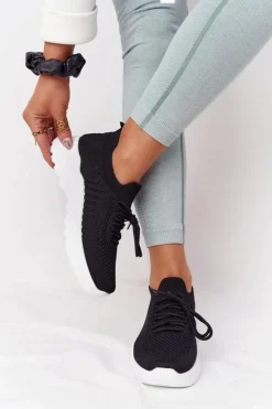 Boto Buty Sportowe Na Platformie*Damskie Sportowe Buty Sneakersy Czarne Z Białą Podeszwą Ruler