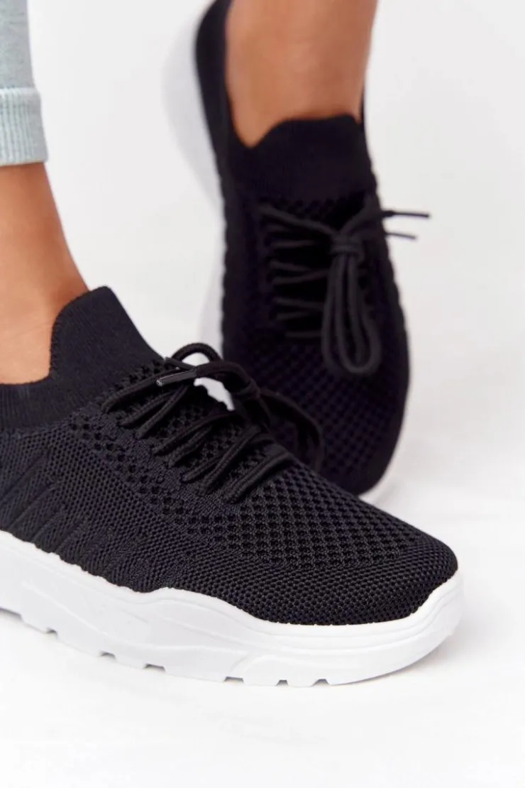 Boto Buty Sportowe Na Platformie*Damskie Sportowe Buty Sneakersy Czarne Z Białą Podeszwą Ruler