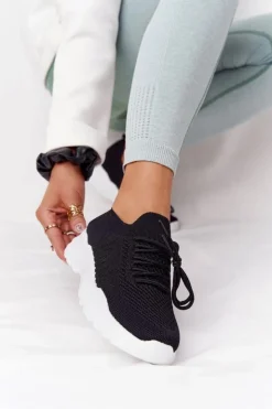 Boto Buty Sportowe Na Platformie*Damskie Sportowe Buty Sneakersy Czarne Z Białą Podeszwą Ruler