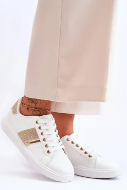 Boto Buty Sportowe Na Platformie|Sneakersy Damskie*Damskie Sportowe Buty Z Dżetami Biało-Złote Axelle