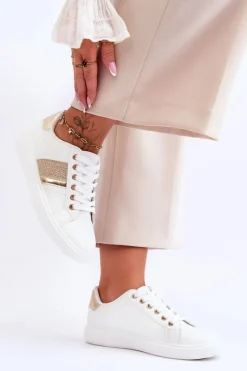 Boto Buty Sportowe Na Platformie|Sneakersy Damskie*Damskie Sportowe Buty Z Dżetami Biało-Złote Axelle