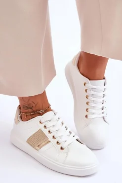 Boto Buty Sportowe Na Platformie|Sneakersy Damskie*Damskie Sportowe Buty Z Dżetami Biało-Złote Axelle