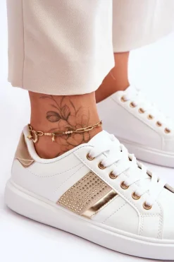 Boto Buty Sportowe Na Platformie|Sneakersy Damskie*Damskie Sportowe Buty Z Dżetami Biało-Złote Axelle