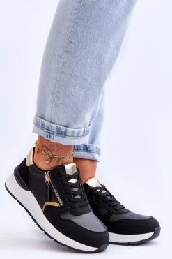 Boto Sneakersy Damskie*Damskie Sportowe Buty Z Suwakiem Czarne Larisa