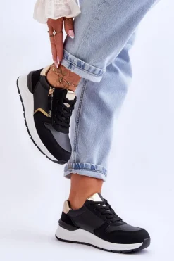 Boto Sneakersy Damskie*Damskie Sportowe Buty Z Suwakiem Czarne Larisa