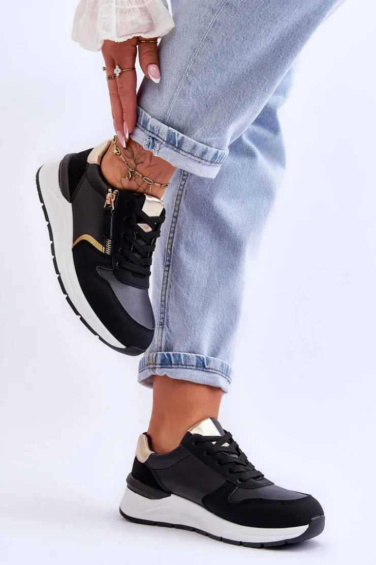 Boto Sneakersy Damskie*Damskie Sportowe Buty Z Suwakiem Czarne Larisa