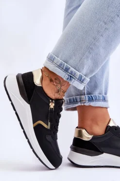 Boto Sneakersy Damskie*Damskie Sportowe Buty Z Suwakiem Czarne Larisa