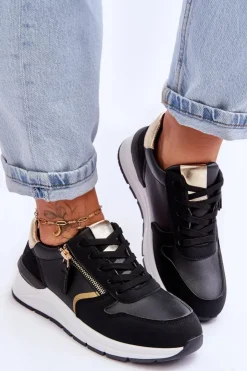 Boto Sneakersy Damskie*Damskie Sportowe Buty Z Suwakiem Czarne Larisa