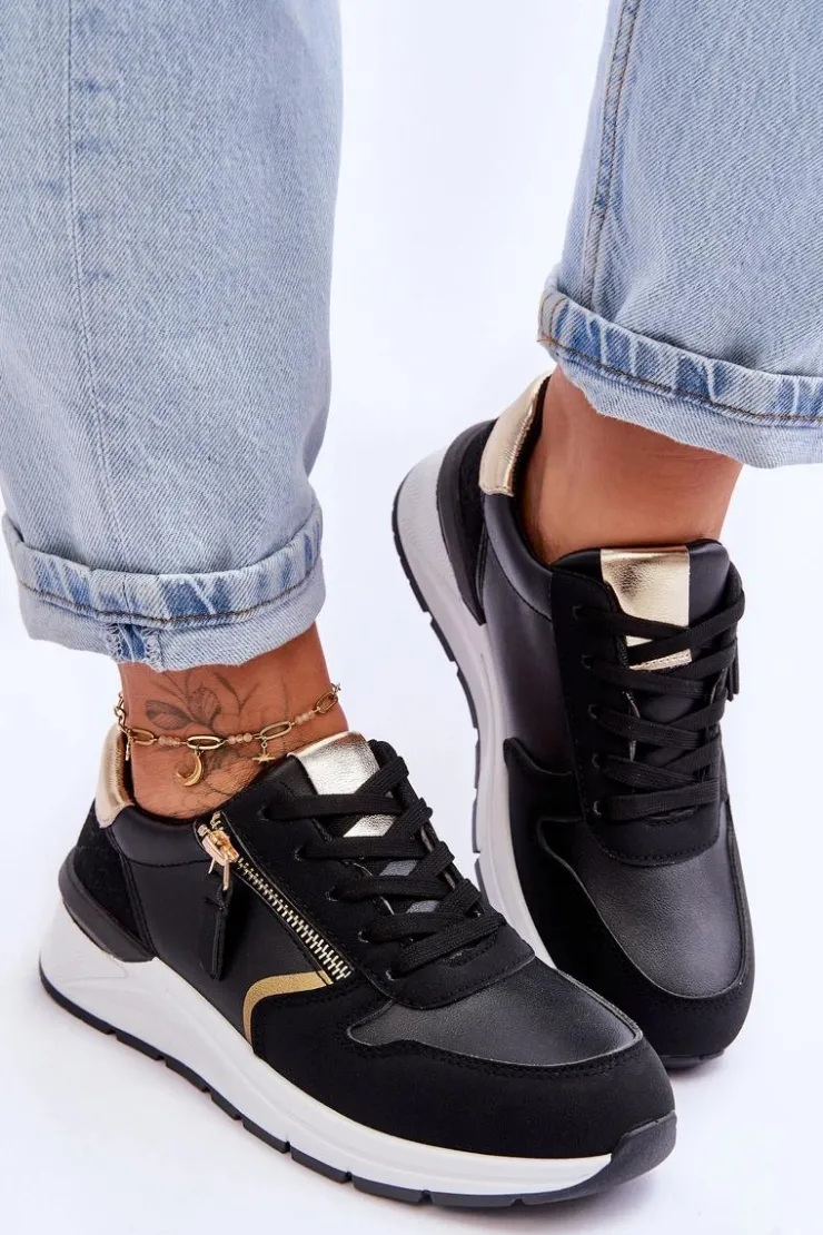 Boto Sneakersy Damskie*Damskie Sportowe Buty Z Suwakiem Czarne Larisa