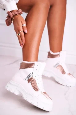 Boto Śniegowce Damskie|Botki Sznurowane*Damskie Sportowe Śniegowce Z Futerkiem Białe Euphoria