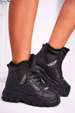 Damskie Boto Damskie Sportowe Śniegowce Z Futerkiem Czarne Euphoria