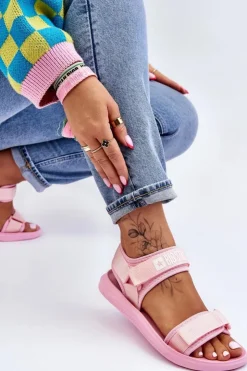 Big Star Shoes Sandały Big Star|Sandały Płaskie*Damskie Sportowe Sandały Big Star LL274729 Różowe Różowy