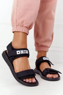 Big Star Shoes Sandały Big Star|Sandały Płaskie*Damskie Sportowe Sandały Big Star HH274A024 Czarne Czarny