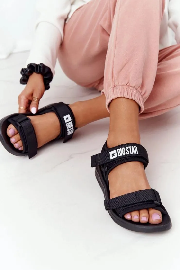 Big Star Shoes Sandały Big Star|Sandały Płaskie*Damskie Sportowe Sandały Big Star HH274A024 Czarne Czarny