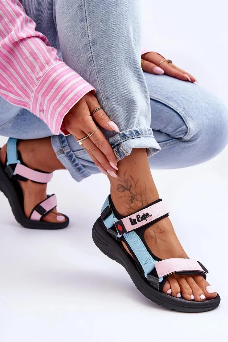 Lee Cooper Sandały Płaskie*Damskie Sportowe Sandały LCW-23-34-1688L Różowo-Niebieskie
