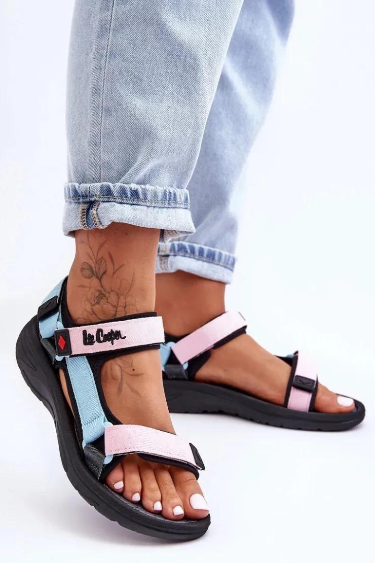 Lee Cooper Sandały Płaskie*Damskie Sportowe Sandały LCW-23-34-1688L Różowo-Niebieskie
