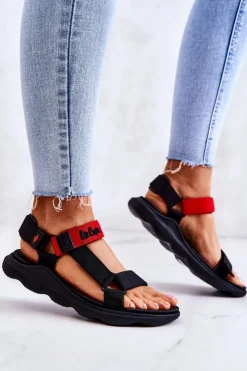 Sale Lee Cooper Damskie Sportowe Sandały LCW-22-34-0954L Czarno-Czerwone