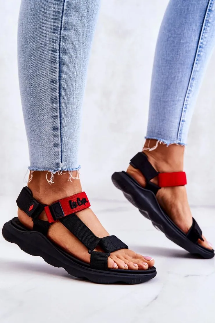 Sale Lee Cooper Damskie Sportowe Sandały LCW-22-34-0954L Czarno-Czerwone